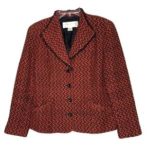𝅺DONCASTER - 100% silk orange & black tweed button front blazer - size 10